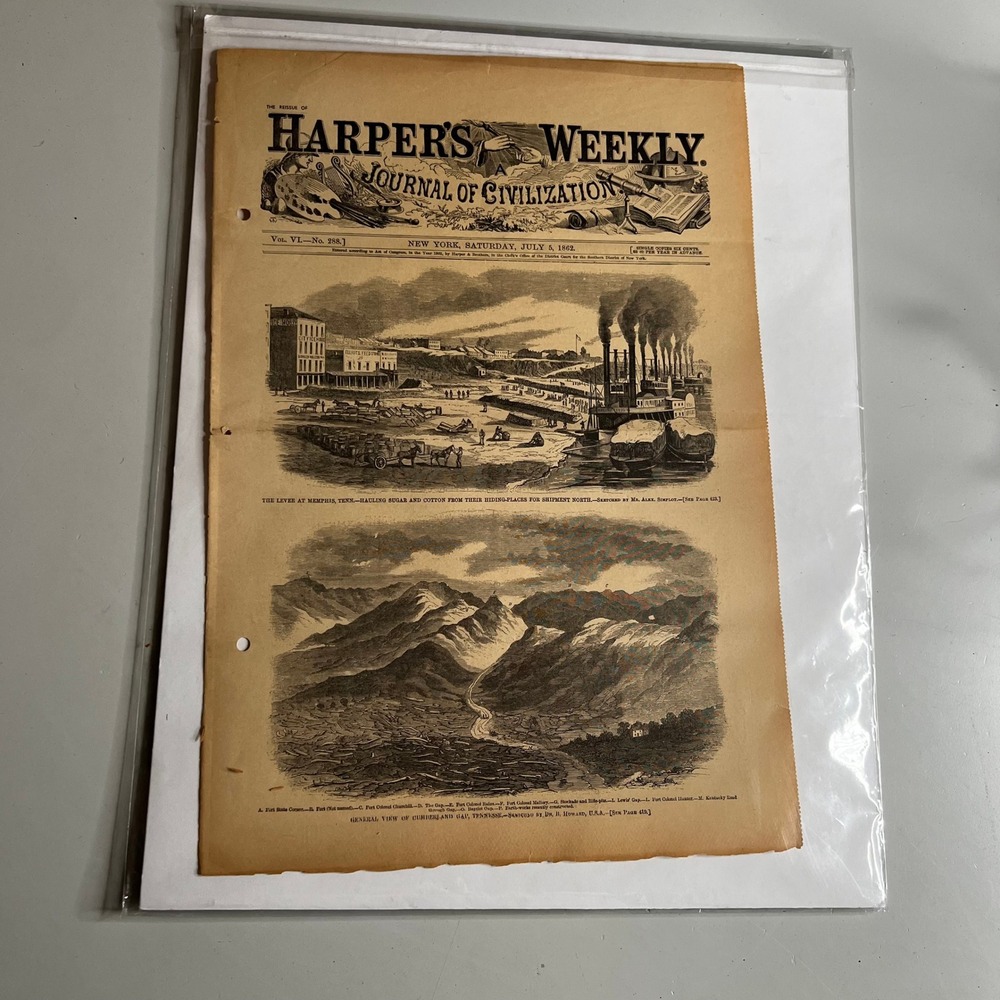 Harper's Weekly July‎ 5 1862 Memphis Levee Cumberland Gap Civil War Reissue Art